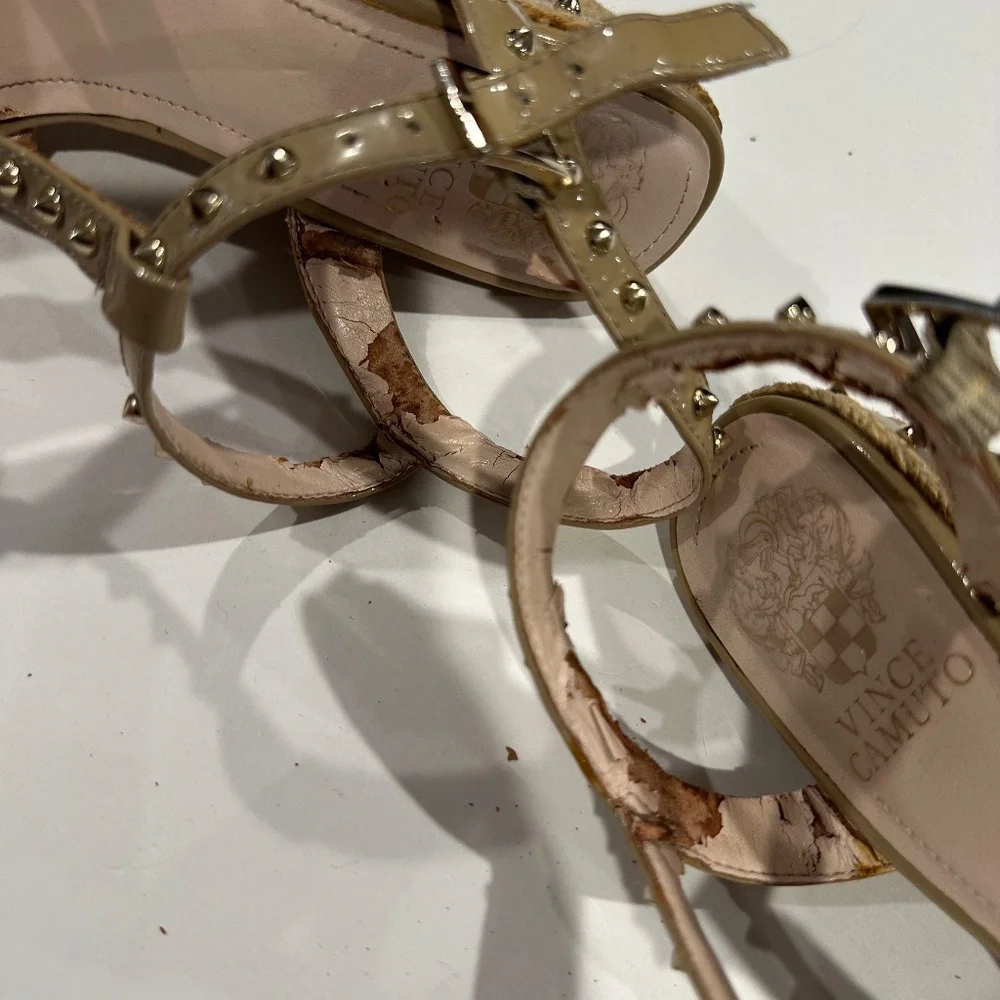Vince Camuto Spiked, Tan, Patent Leather, Wedge Heels - Size‎ 7.5